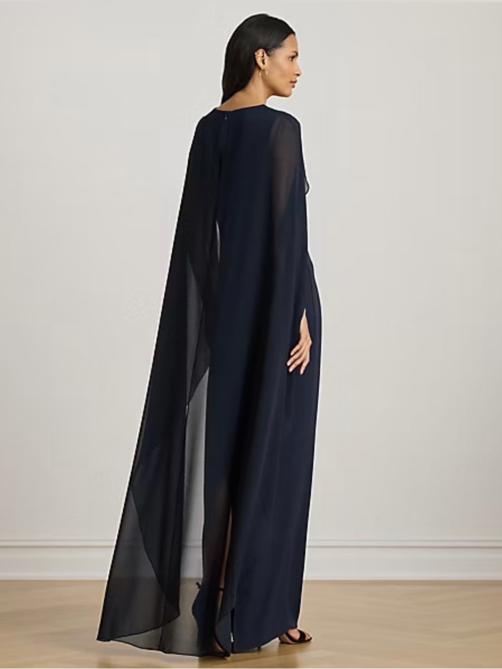 Lauren Ralph Lauren Navy Cape Sleeve Evening Gown Dress Women’s Size 10 NWT - Picture 2 of 12